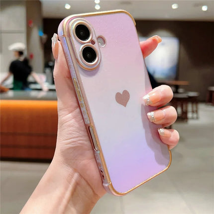 For iPhone 16 Plus Case Dazzling Design Electroplating Heart Pattern TPU Phone Cover