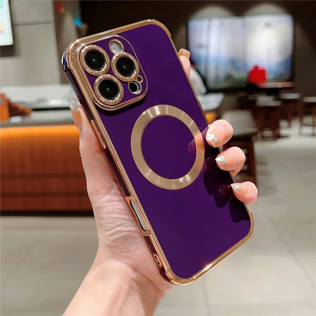 For iPhone 16 Pro Max Case Compatible with MagSafe Electroplating TPU Phone Cover - Dark Purple