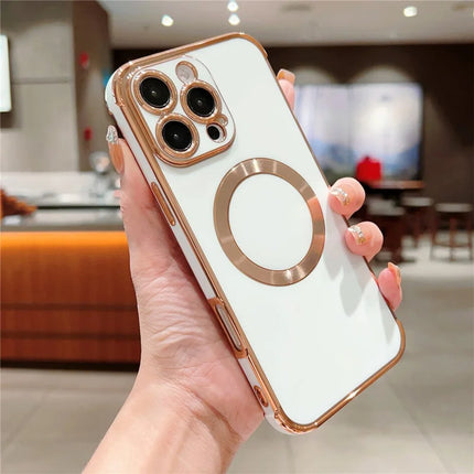 For iPhone 16 Pro Max Case Compatible with MagSafe Electroplating TPU Phone Cover - Ivory White