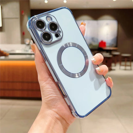 For iPhone 16 Pro Max Case Compatible with MagSafe Electroplating TPU Phone Cover - Blue