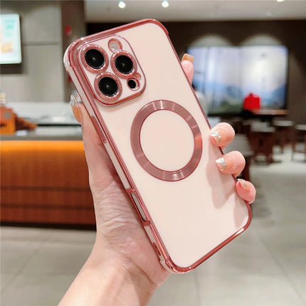 For iPhone 16 Pro Max Case Compatible with MagSafe Electroplating TPU Phone Cover - Rose Pink