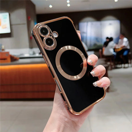 For iPhone 16 Plus Case Compatible with MagSafe Electroplating TPU Phone Cover - Black