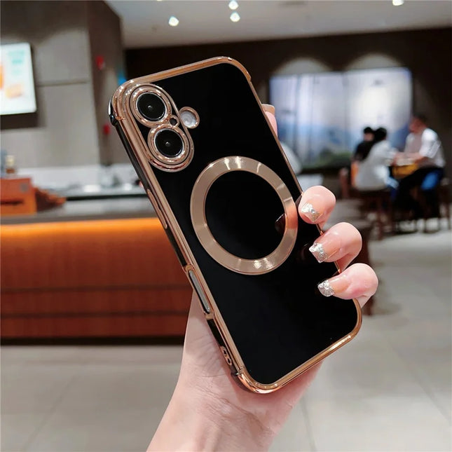 For iPhone 16 Plus Case Compatible with MagSafe Electroplating TPU Phone Cover - Black