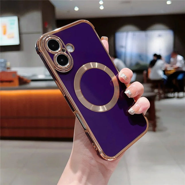 For iPhone 16 Plus Case Compatible with MagSafe Electroplating TPU Phone Cover - Dark Purple