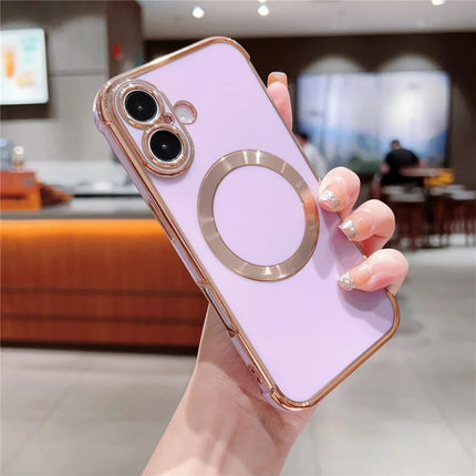 For iPhone 16 Plus Case Compatible with MagSafe Electroplating TPU Phone Cover - Purple