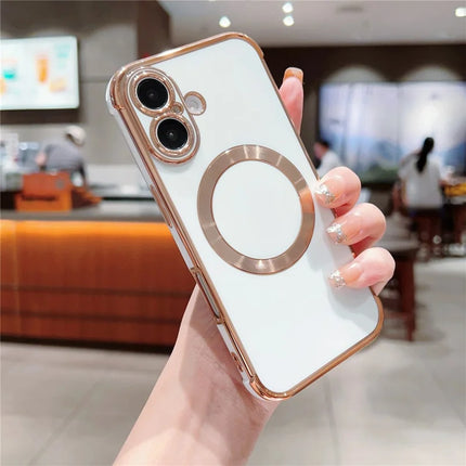 For iPhone 16 Plus Case Compatible with MagSafe Electroplating TPU Phone Cover - Ivory White