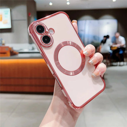 For iPhone 16 Plus Case Compatible with MagSafe Electroplating TPU Phone Cover - Rose Pink