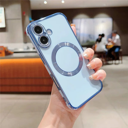 For iPhone 16 Plus Case Compatible with MagSafe Electroplating TPU Phone Cover - Blue