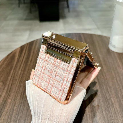 For Oppo Find N3 Flip 5G Case Plaid Texture Rhinestone Decor Hinge Protection PC Phone Cover