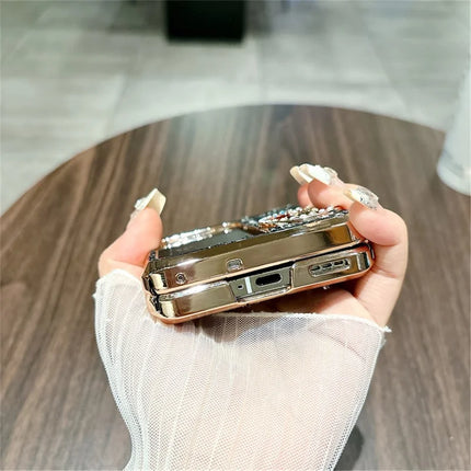 For Oppo Find N3 Flip 5G Case Plaid Texture Rhinestone Decor Hinge Protection PC Phone Cover