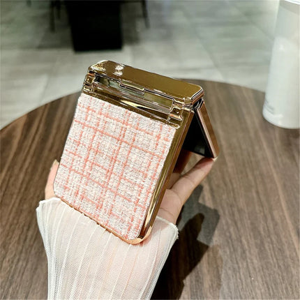 For Huawei P50 Pocket Case Plaid Texture Rhinestone Decor Hinge Protection PC Phone Cover