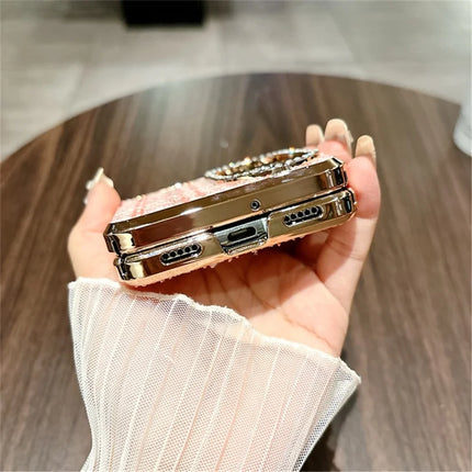 For Huawei P50 Pocket Case Plaid Texture Rhinestone Decor Hinge Protection PC Phone Cover