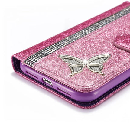 For iPhone 13 Glitter Leather Case with Metal Diamond Buttery Wallet Stand Cover