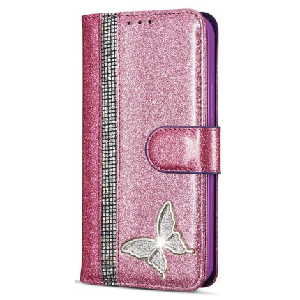For iPhone 13 Glitter Leather Case with Metal Diamond Buttery Wallet Stand Cover