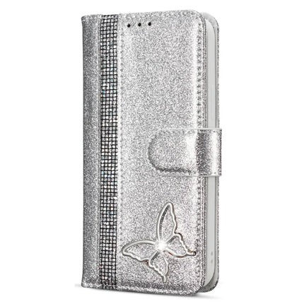 For iPhone 13 Glitter Leather Case with Metal Diamond Buttery Wallet Stand Cover
