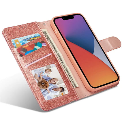 For iPhone 13 Glitter Leather Case with Metal Diamond Buttery Wallet Stand Cover