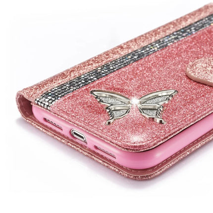For iPhone 13 Glitter Leather Case with Metal Diamond Buttery Wallet Stand Cover
