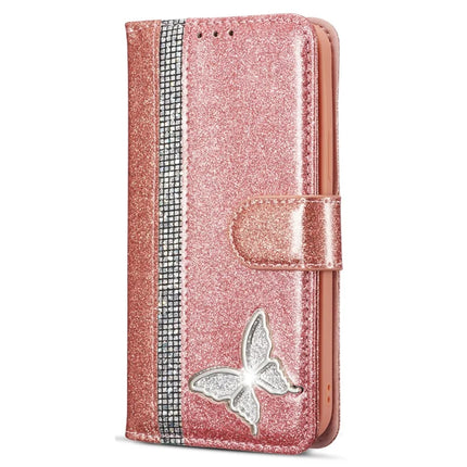 For iPhone 13 Glitter Leather Case with Metal Diamond Buttery Wallet Stand Cover
