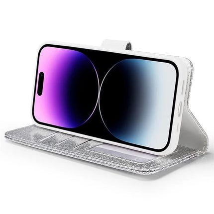 For iPhone 13 Pro Max Glitter Leather Case with Metal Diamond Buttery Wallet Stand Cover