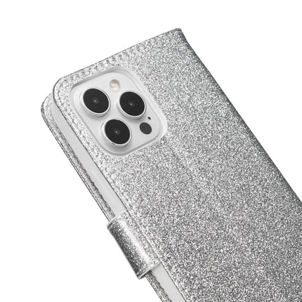 For iPhone 13 Pro Max Glitter Leather Case with Metal Diamond Buttery Wallet Stand Cover