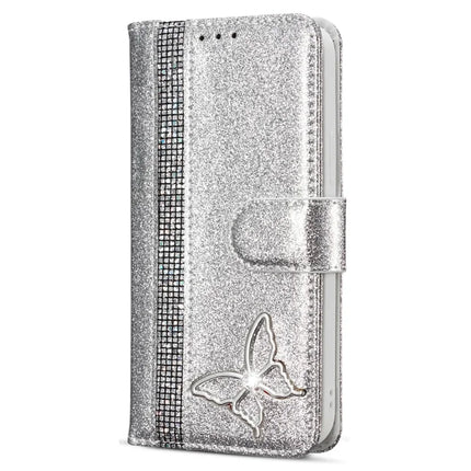 For iPhone 13 Pro Max Glitter Leather Case with Metal Diamond Buttery Wallet Stand Cover