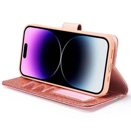 For iPhone 13 Pro Max Glitter Leather Case with Metal Diamond Buttery Wallet Stand Cover