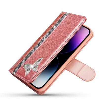 For iPhone 13 Pro Max Glitter Leather Case with Metal Diamond Buttery Wallet Stand Cover