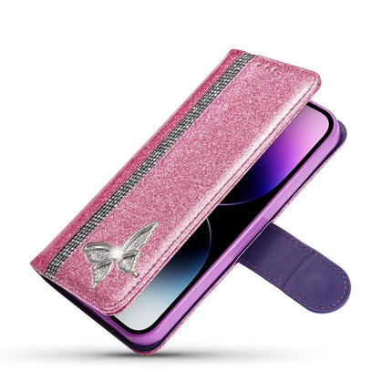 For iPhone 13 Pro Max Glitter Leather Case with Metal Diamond Buttery Wallet Stand Cover
