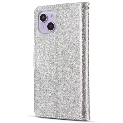 For iPhone 14 Glitter Leather Case with Metal Diamond Buttery Wallet Stand Cover