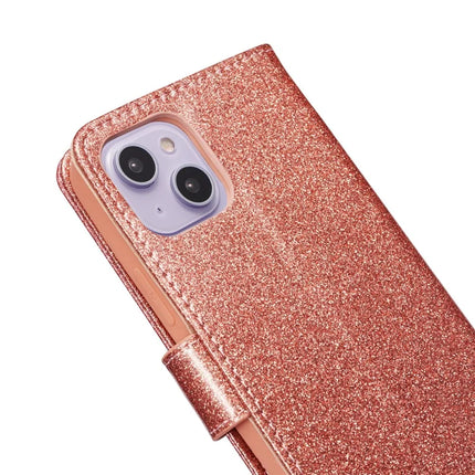 For iPhone 14 Glitter Leather Case with Metal Diamond Buttery Wallet Stand Cover