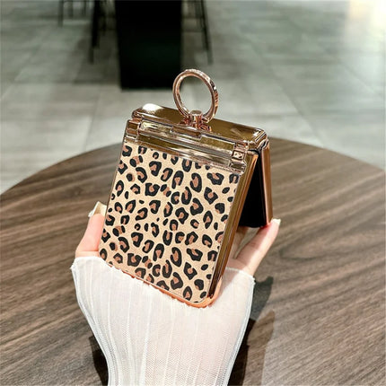 For Huawei P50 Pocket Case Leopard Pattern Ring Holder Rhinestone Hard PC Phone Cover