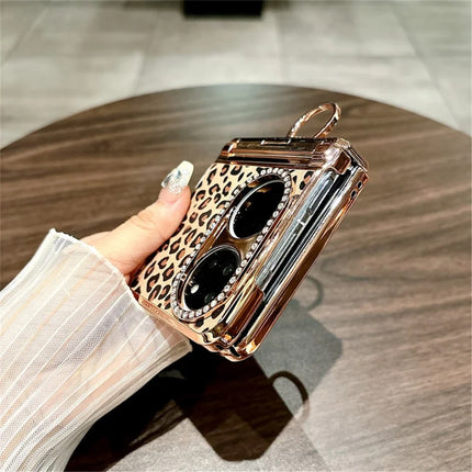 For Huawei P50 Pocket Case Leopard Pattern Ring Holder Rhinestone Hard PC Phone Cover