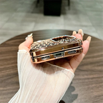 For Huawei P50 Pocket Case Leopard Pattern Ring Holder Rhinestone Hard PC Phone Cover