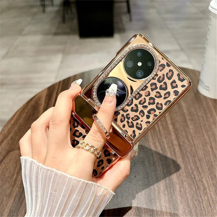 For Huawei Pocket 2 Case Leopard Pattern Ring Holder Rhinestone Hard PC Phone Cover