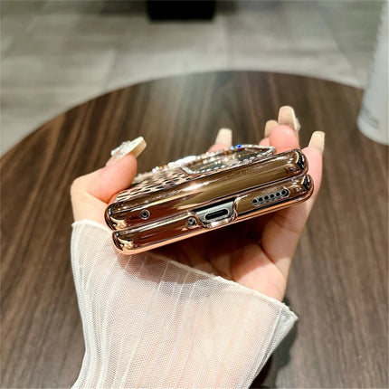For Huawei Pocket 2 Case Leopard Pattern Ring Holder Rhinestone Hard PC Phone Cover