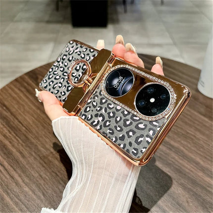 For Huawei Pocket 2 Case Leopard Pattern Ring Holder Rhinestone Hard PC Phone Cover