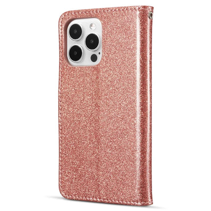 For iPhone 15 Pro Max Glitter Leather Case with Metal Diamond Buttery Wallet Stand Cover