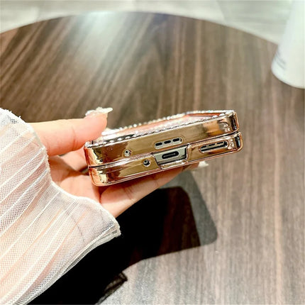 For Honor Magic V Flip 5G Case Leopard Pattern Ring Holder Rhinestone Hard PC Phone Cover