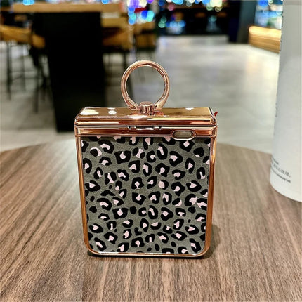 For Honor Magic V Flip 5G Case Leopard Pattern Ring Holder Rhinestone Hard PC Phone Cover