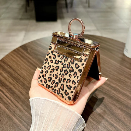 For Oppo Find N3 Flip 5G Case Leopard Pattern Ring Holder Rhinestone Hard PC Phone Cover
