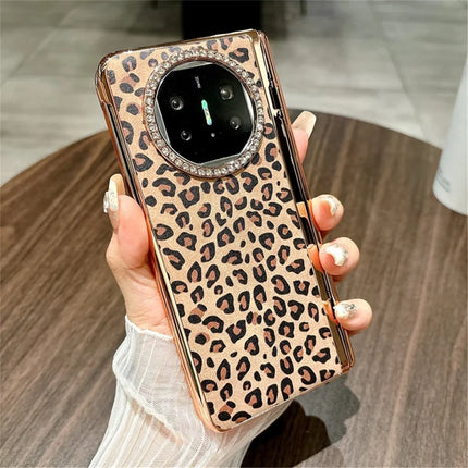 For Huawei Mate X5 Case Leopard Pattern PC Phone Cover with Tempered Glass Screen Film