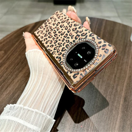 For Huawei Mate X5 Case Leopard Pattern PC Phone Cover with Tempered Glass Screen Film