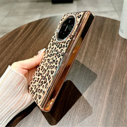 For Huawei Mate X5 Case Leopard Pattern PC Phone Cover with Tempered Glass Screen Film