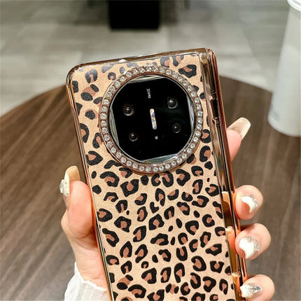 For Huawei Mate X5 Case Leopard Pattern PC Phone Cover with Tempered Glass Screen Film