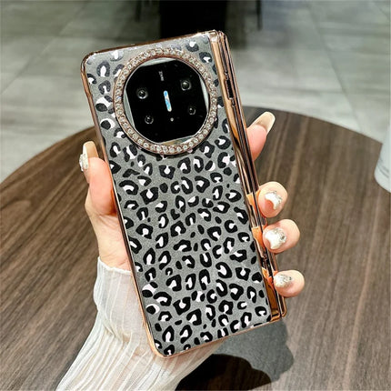 For Huawei Mate X5 Case Leopard Pattern PC Phone Cover with Tempered Glass Screen Film
