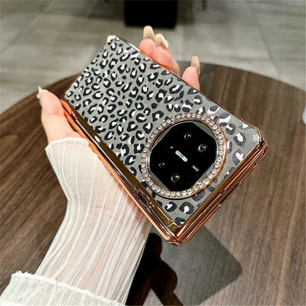 For Huawei Mate X5 Case Leopard Pattern PC Phone Cover with Tempered Glass Screen Film