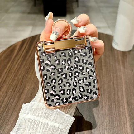 For Huawei nova Flip 5G Case Leopard Pattern Ring Holder Rhinestone Hard PC Phone Cover