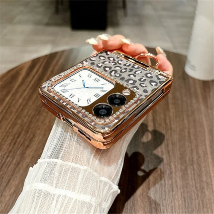 For Huawei nova Flip 5G Case Leopard Pattern Ring Holder Rhinestone Hard PC Phone Cover