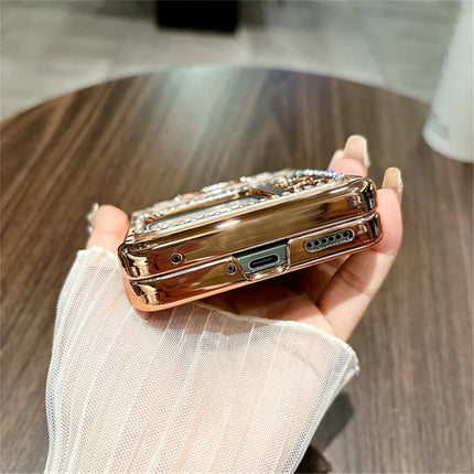 For Huawei nova Flip 5G Case Leopard Pattern Ring Holder Rhinestone Hard PC Phone Cover
