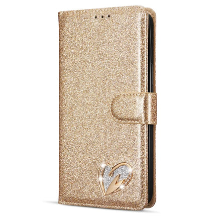 For iPhone 14 Glitter Leather Case with Diamond Love Heart Wallet Stand Flip Cover